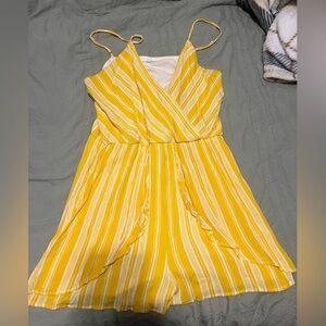 Yellow Striped Wrap Romper